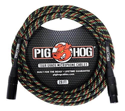 Pig Hog PHM20RAS High Performance Rasta Stripes Woven XLR Microphone Cable, 20 ft.