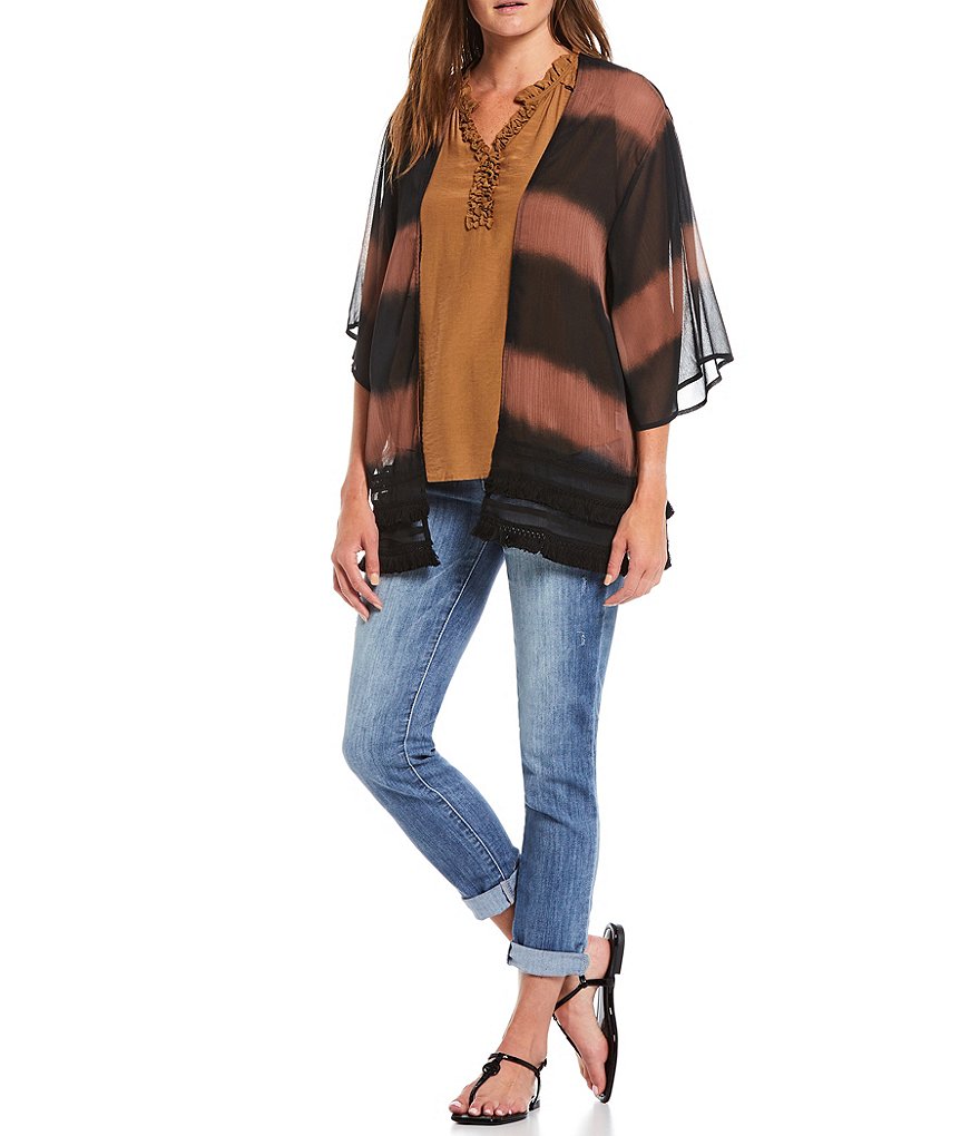 Ali Miles Printed Button Front Floral Wire Neck 3/4 Bell Sleeve Jacket