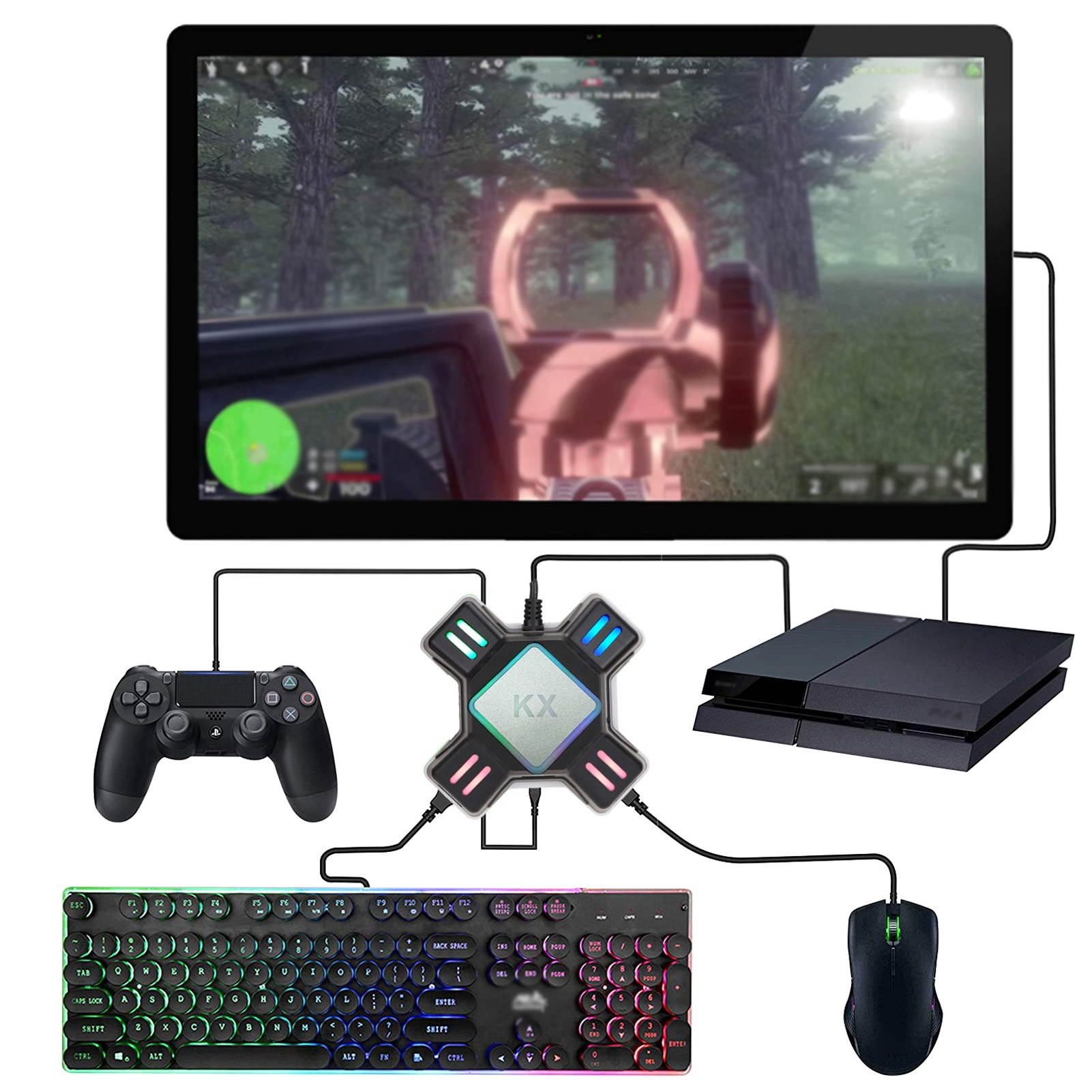 Keyboard Mouse Adapter Portable Mouse Keyboard Converter Adapter Replacement for Switch/X-box/PS5/P-S-4/PS3 KX Gamepad Controller Adapter