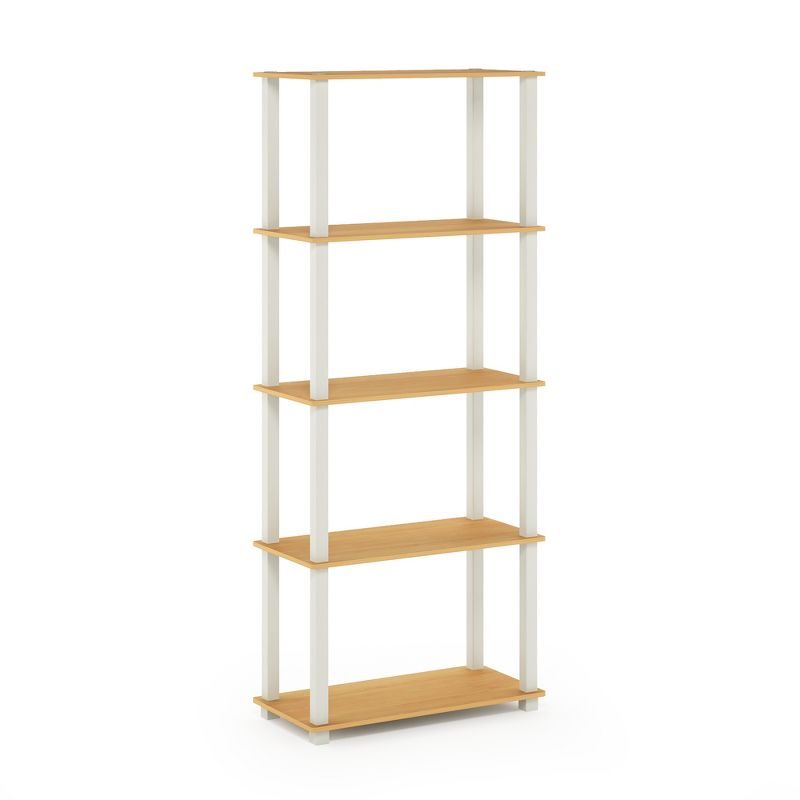 Furinno Turn-N-Tube 5 Tier Wooden PVC Corner Display Shelf and Bookcase for Living Room, Dining Room, Bedroom, and Office Spaces, Beech/White