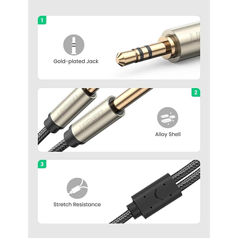 3.5mm 1/8" TRS to Dual 6.35mm 1/4" TS Mono Stereo Y-Cable Splitter Cord Compatible for iPhone, iPod, Computer Sound Cards, CD Players, Multimedia Speakers and Home Stereo Systems 10FT