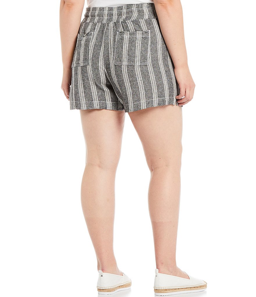 Westbound Plus Size Black/White Stripe Drawstring Linen Shorts