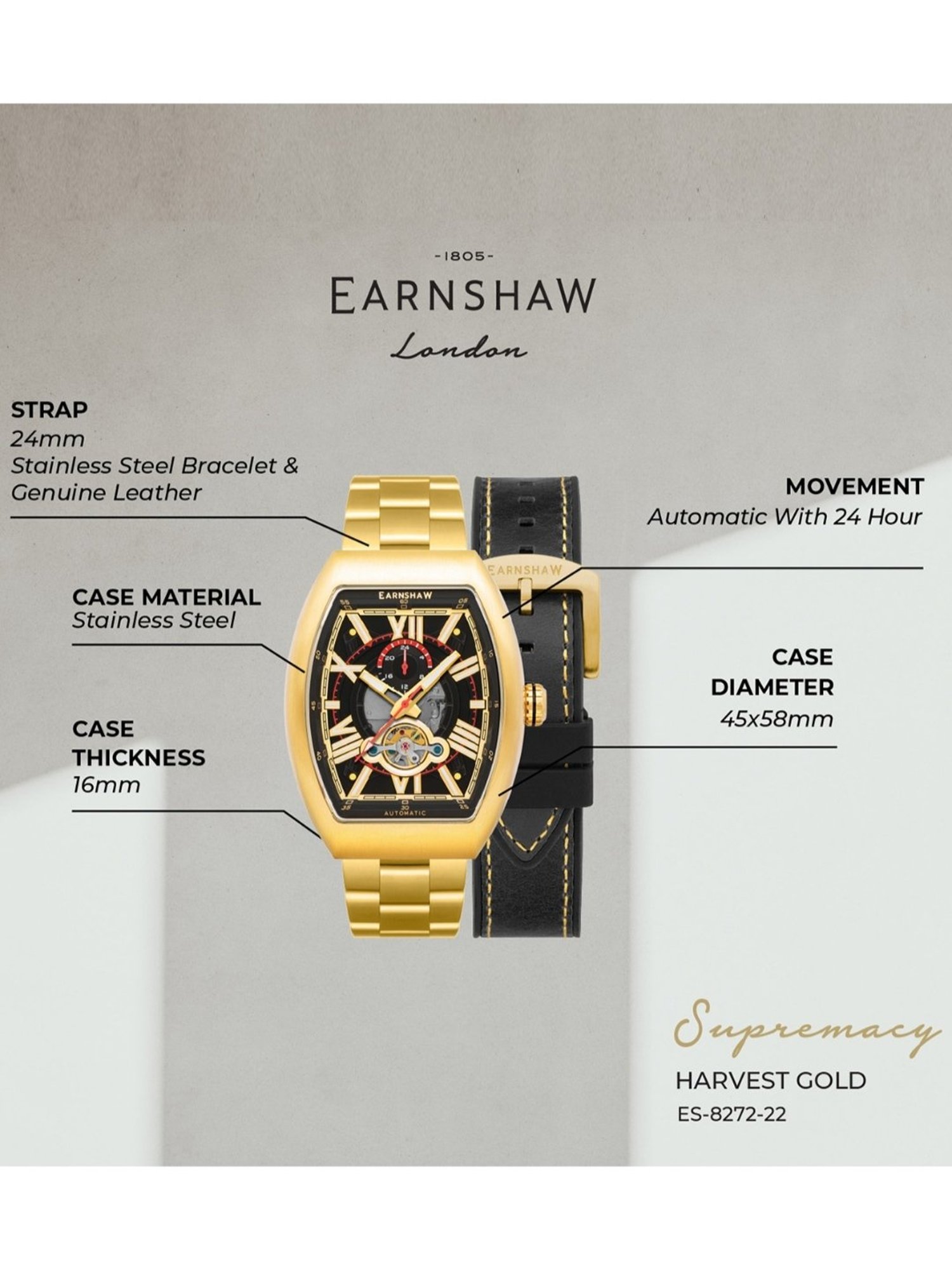 EARNSHAW ES-8272-22 Supremacy Automatic Watch for Men