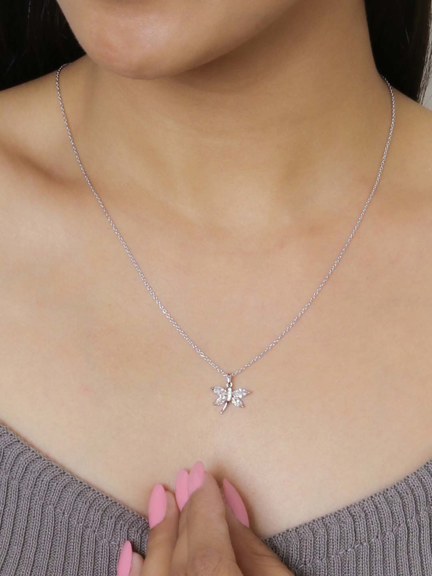 Ornate Jewels 92.5 Sterling Silver Butterfly Pendant with Chain for Women