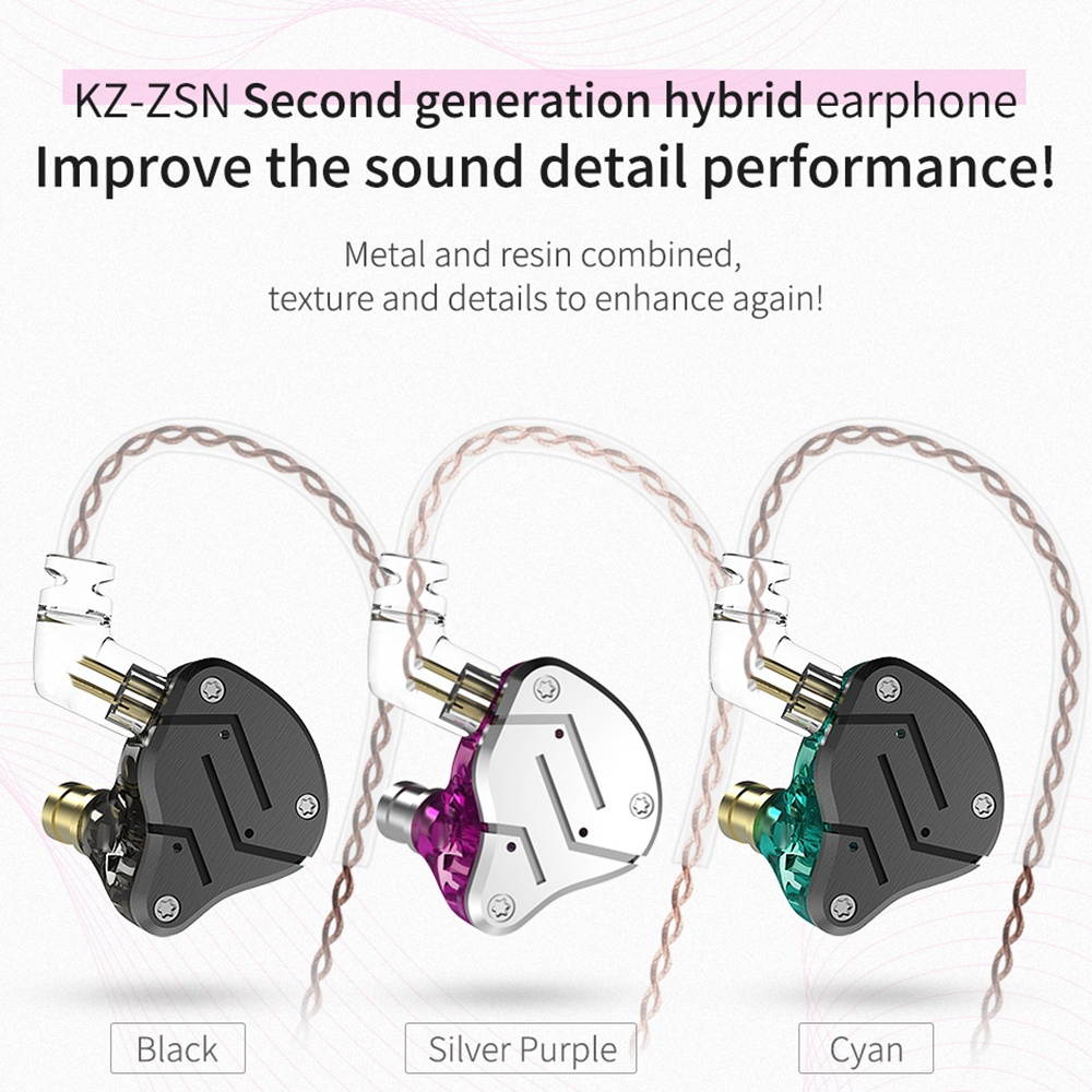 KZ ZSN 3.5mm Wired In Ear Headphones w/ Microphone HiFi Music Earphones Metal Earbuds 10mm 1DD+1BA Dynamic Armature Drivers Sports Headset with Separated Replacement Earphone Cable