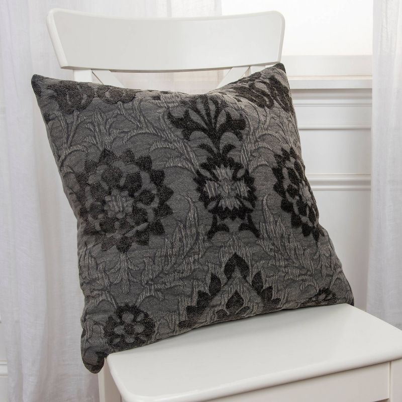 20"x20" Oversize Floral Print Square Throw Pillow Gray - Rizzy Home