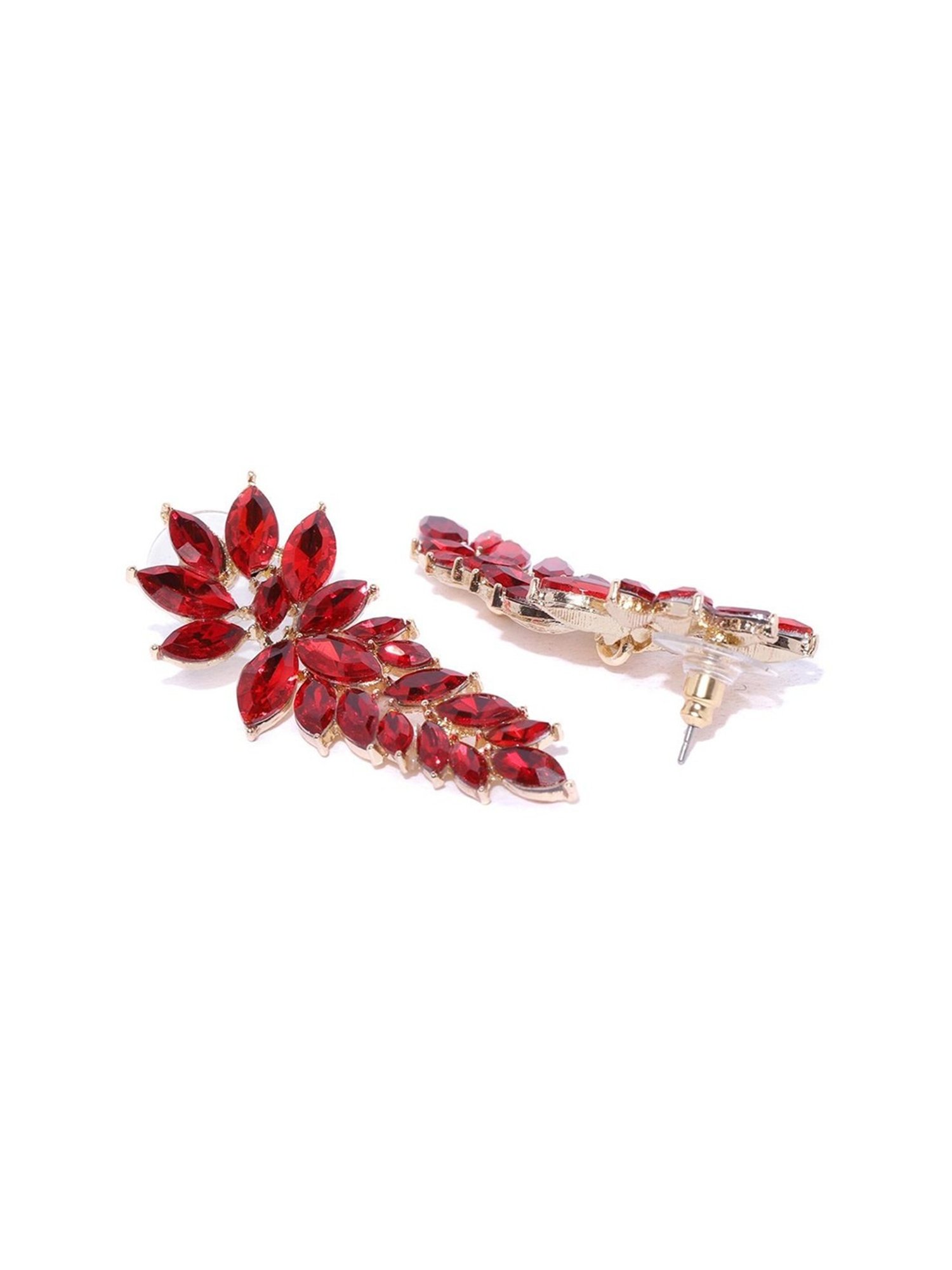 YouBella Crystal Gold-Plated Red Stylish Dangler Earrings for Women