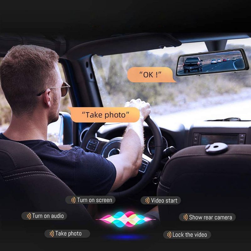 VanTop H612 12" 2.5K Mirror Dash Cam with Voice Control, GPS Tracking, IPS Full Touch Screen Rear View Camera, Parking Monitor