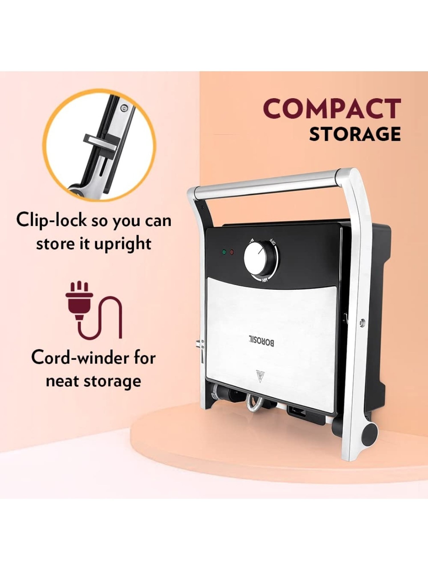 Borosil Sandwich Maker 2000W with Non stick coating (Black)