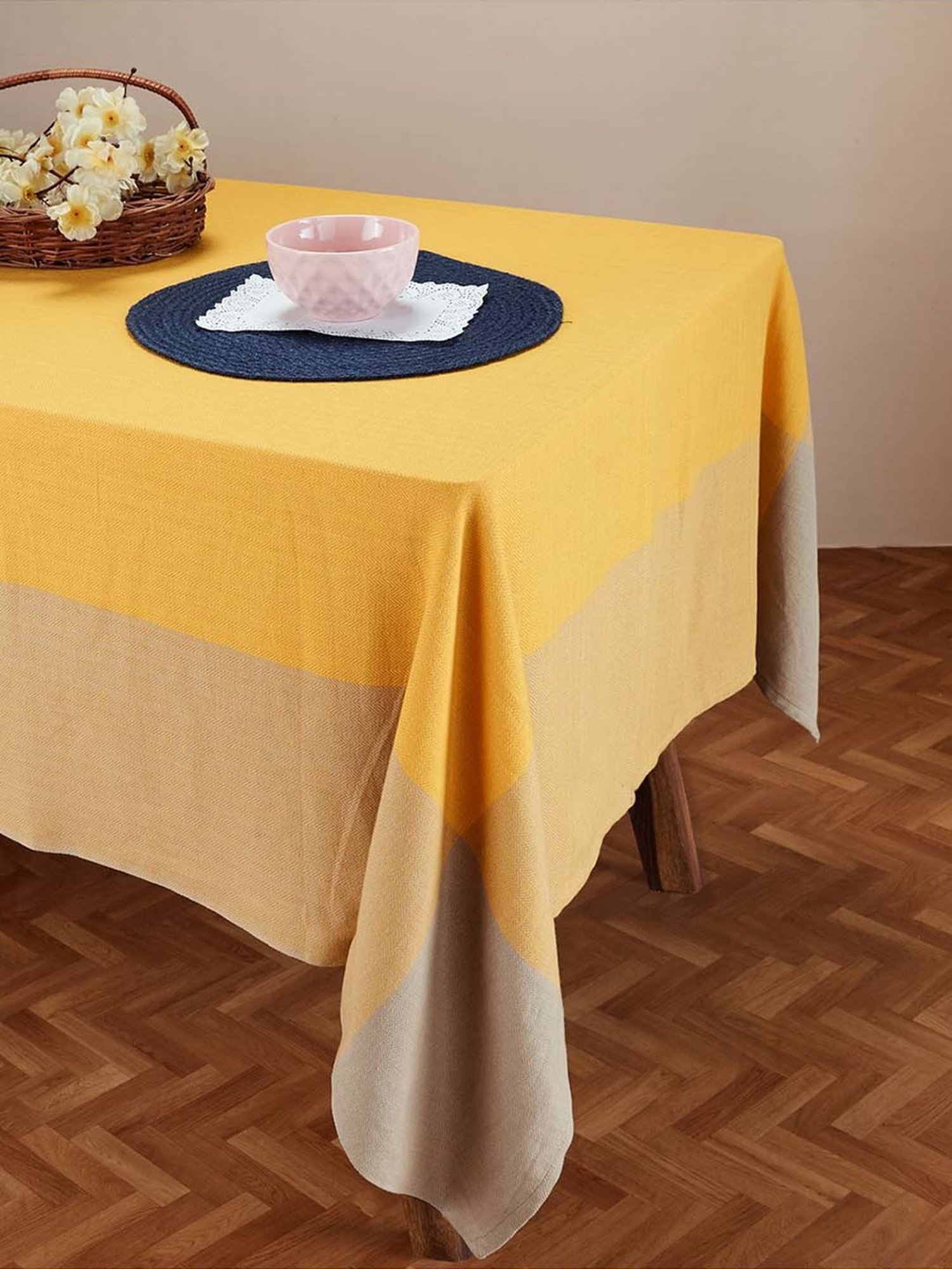 Romee Beige Cotton Checks Table Linen Sets