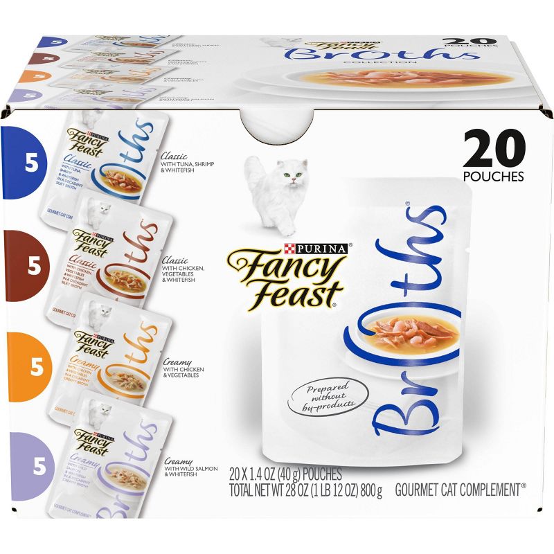 Fancy Feast Broths Classic & Creamy Collection Gourmet Wet Cat Food Complement Variety Pack - 1.4oz/20ct