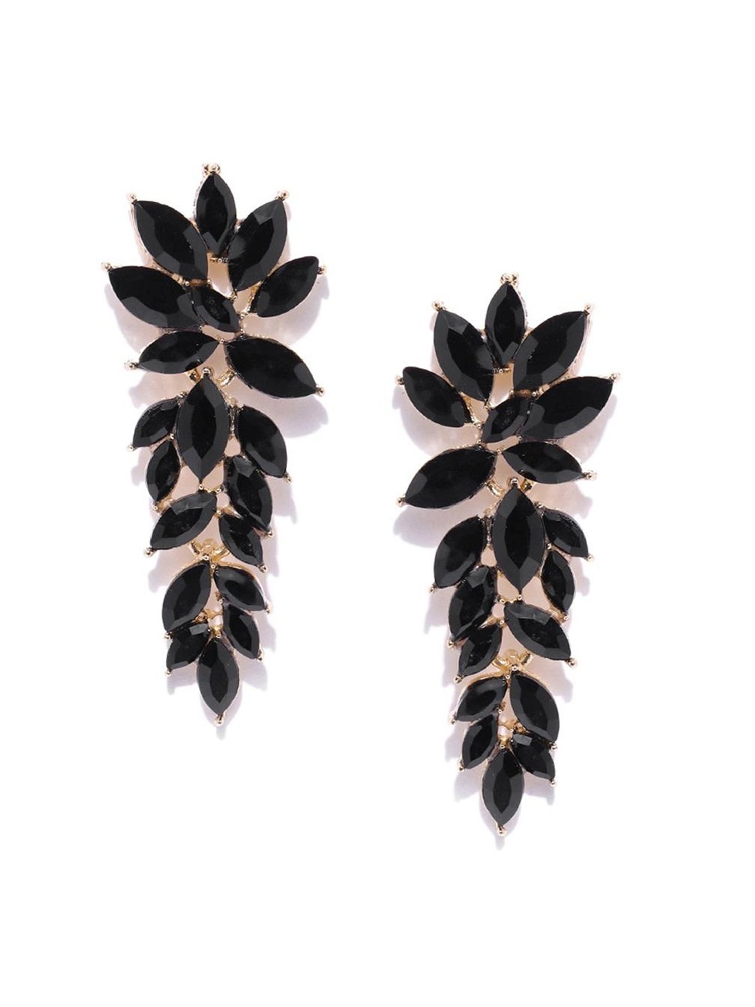 YouBella Gold-Plated Black Contemporary Stone Studded Dangler Earrings for Women