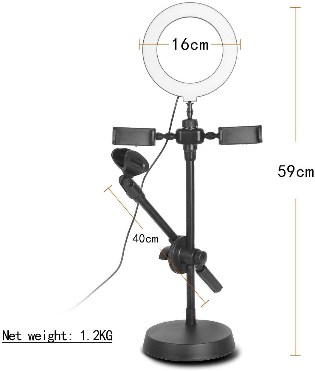 Selfie LED Lights, Dimmable LED USB Clamp Desk Light for Selfie Ring Light with Phone Holder and Microphone Stand 3 Light Modes 10 Brightness Level for Video Live Stream Broadcast USB Powered