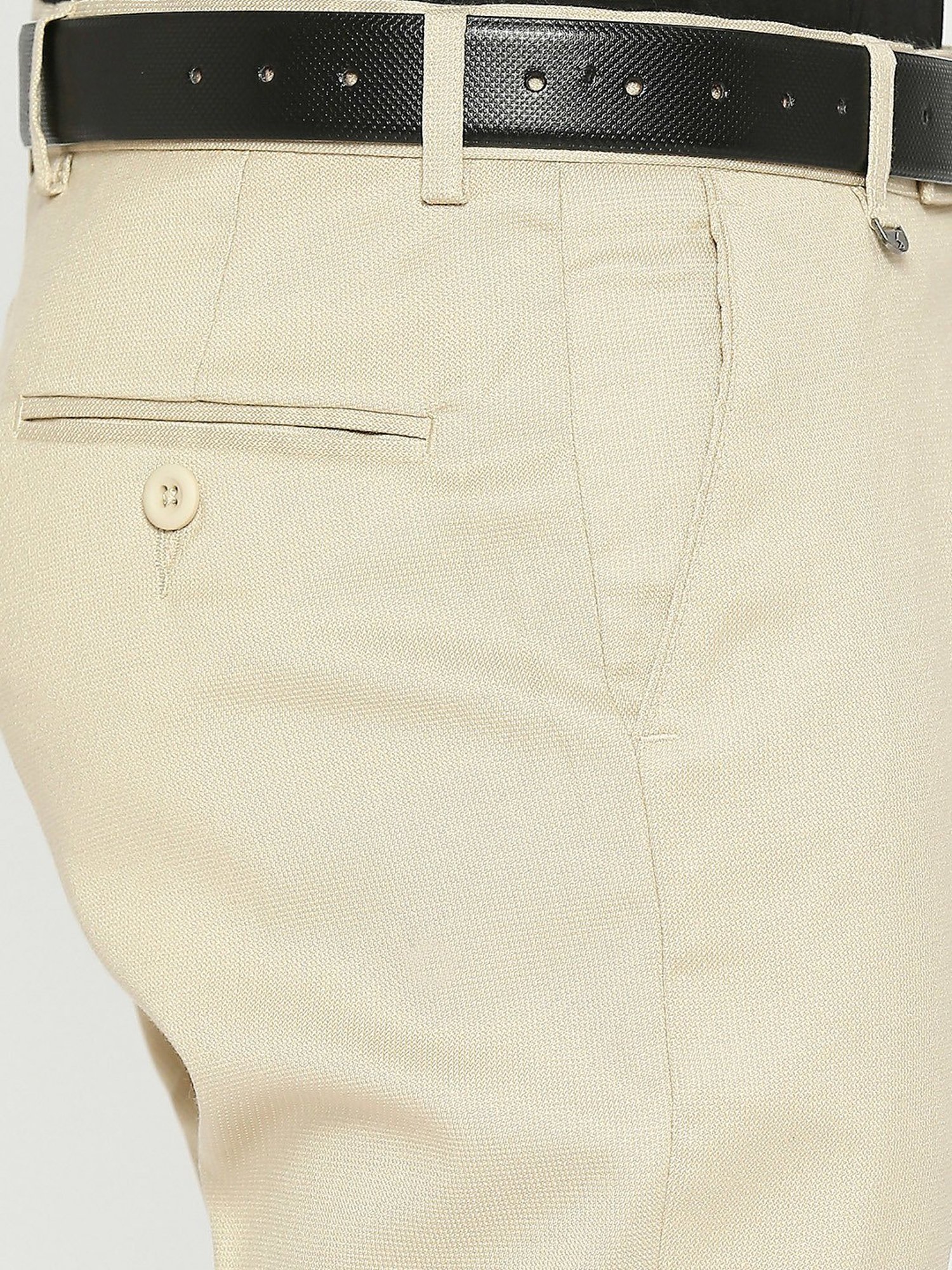 SOLEMIO Beige Slim Fit Flat Front Trousers