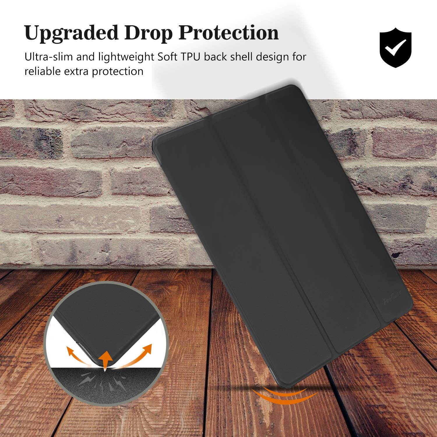 ProCase iPad 10.2 Case 2019 7th Gen Case with Flexible Soft TPU Back Cover, Slim Steady Stand Case for iPad 7th Generation (A2197 A2198 A2200) -Black