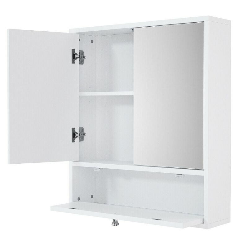 Costway Bathroom Cabinet Double Mirror Door Wall Mount Storage Wood Shelf White