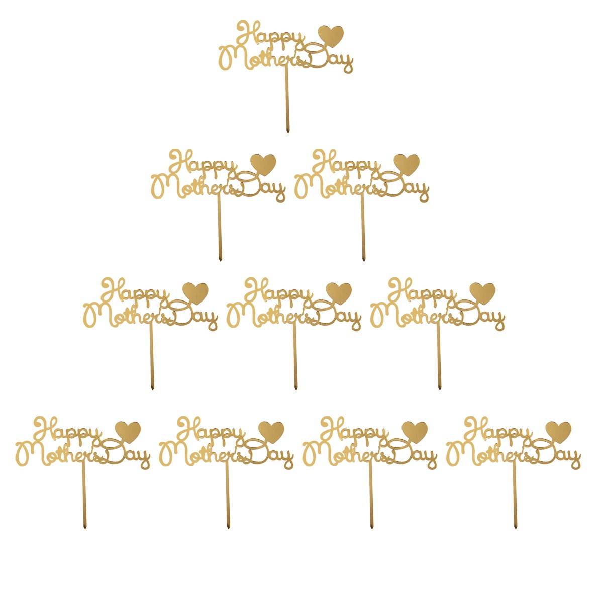 10pcs Gold Letter Acrylic Cake Toppers Mom Theme Cake Picks Heart DIY Cake Decoration Mothers Day Party Dessert Insert Favor