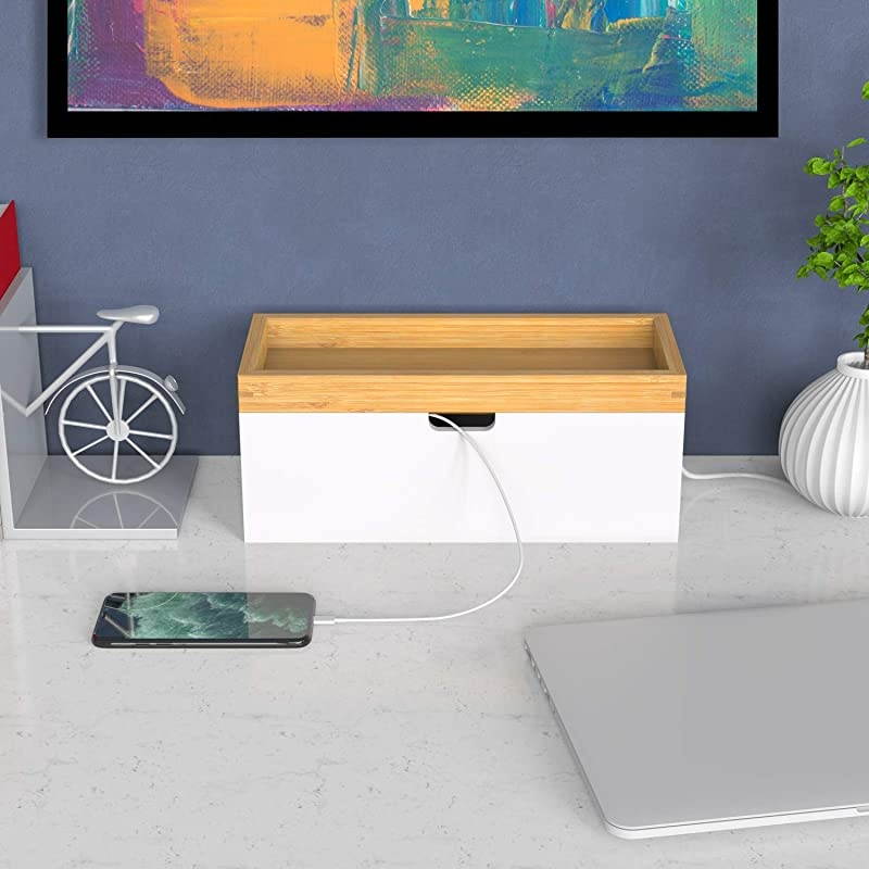 Cable Management Box Hider Cord Organizer Box Large Storage Holder for Desk Conceal Power Strips and Electrical Cords from TV Computer USB Hub