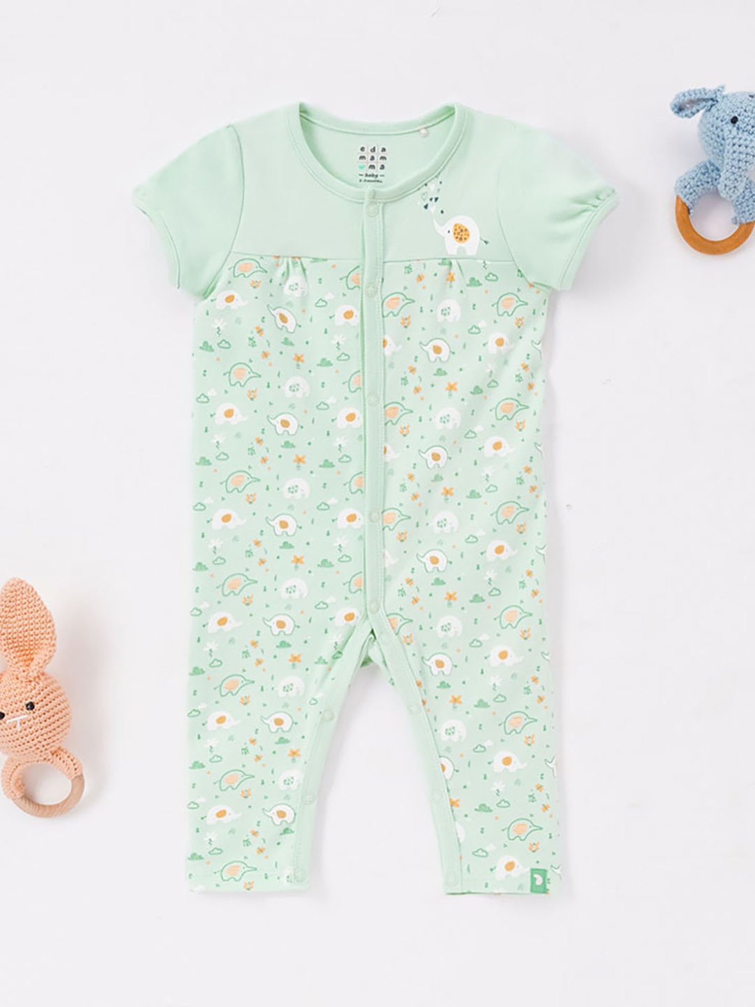 Ed-a-Mamma Baby Green Printed Romper