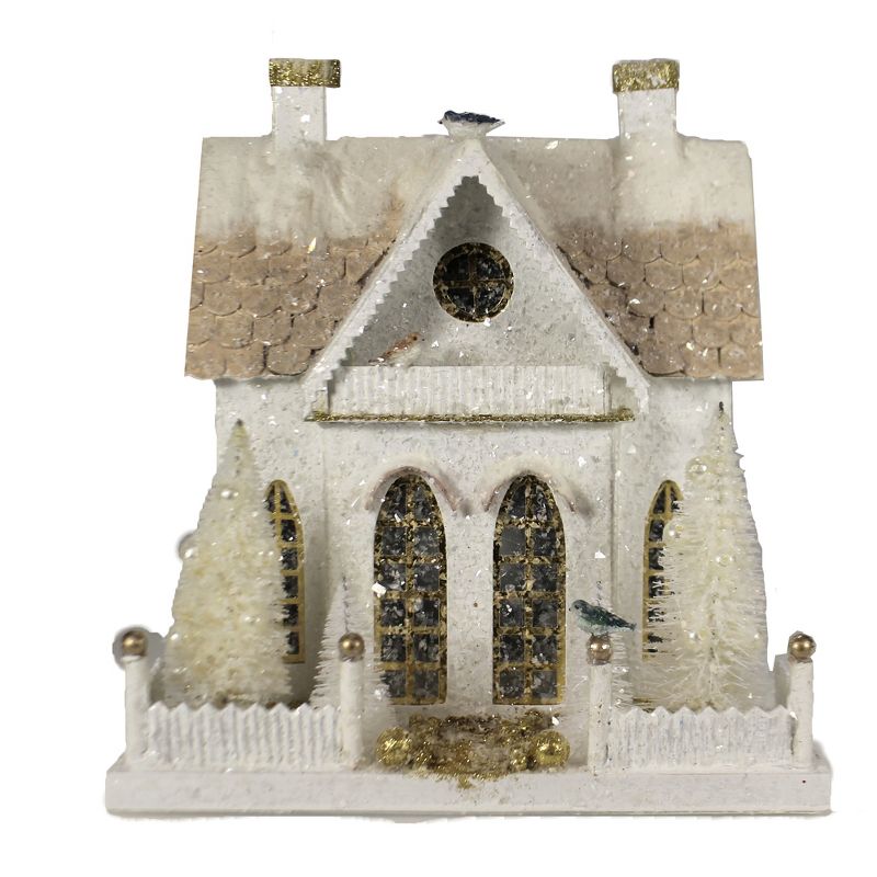 Christmas 11.0" Winter White Cottage Putz House Light Up Retro  -  Decorative Figurines