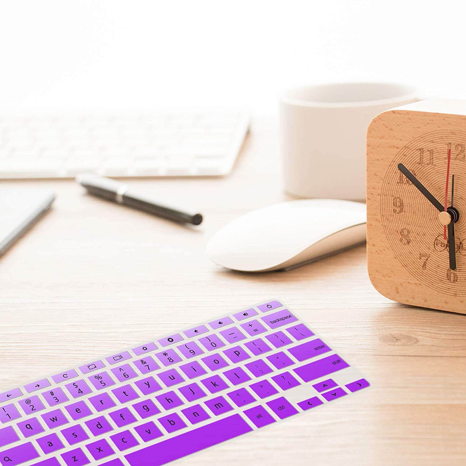 [2 Pack] Keyboard Cover Skin for Newest Acer Premium R11 Chromebook R 11 CB3-131 CB3-132,CB5-132T,CB3-131,Chromebook R 13 CB5-312T,Chromebook 15,CB3-531 CB3-532 CB5-571 C910 (Clear and Gradualpurple)