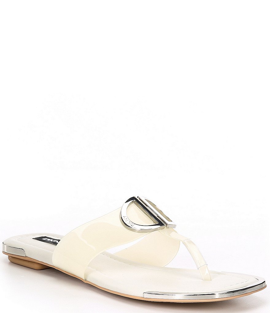 DKNY Halcott Opaque Vinyl Logo Flat Thong Sandals
