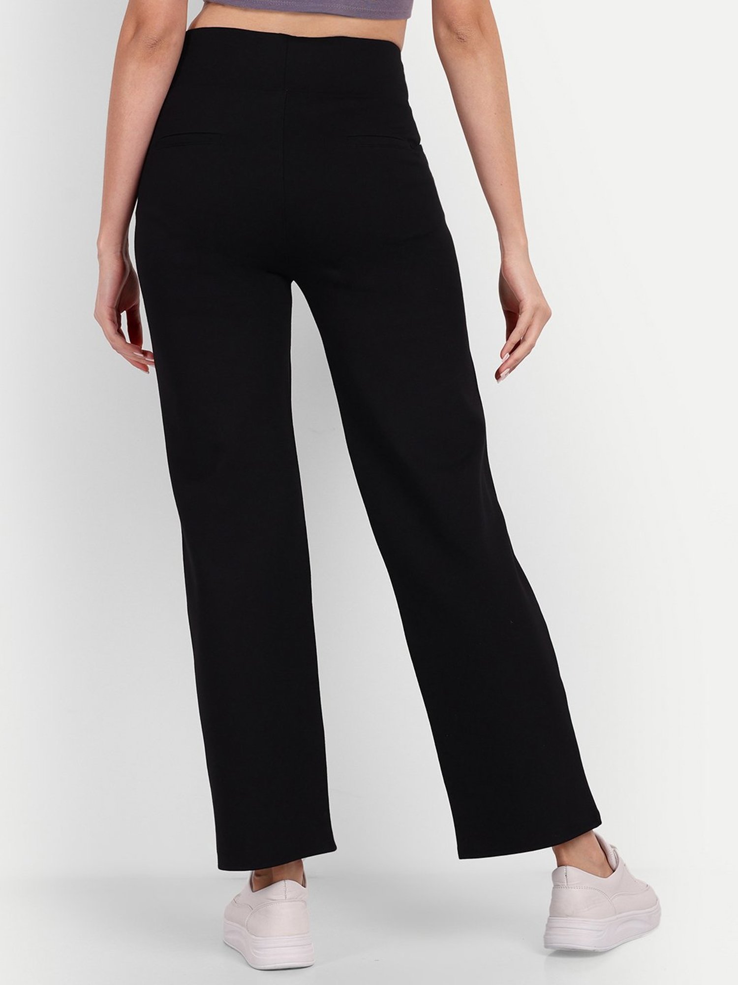Broadstar Black Straight Fit High Rise Trousers