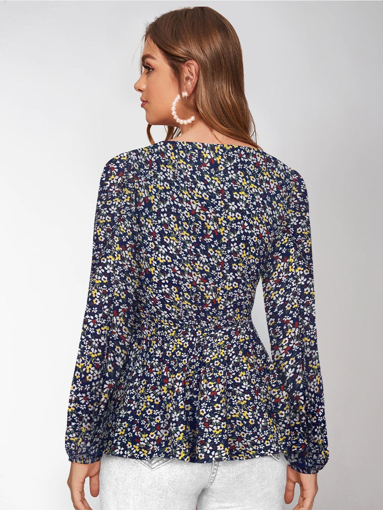 KERI PERRY Navy Floral Print Top