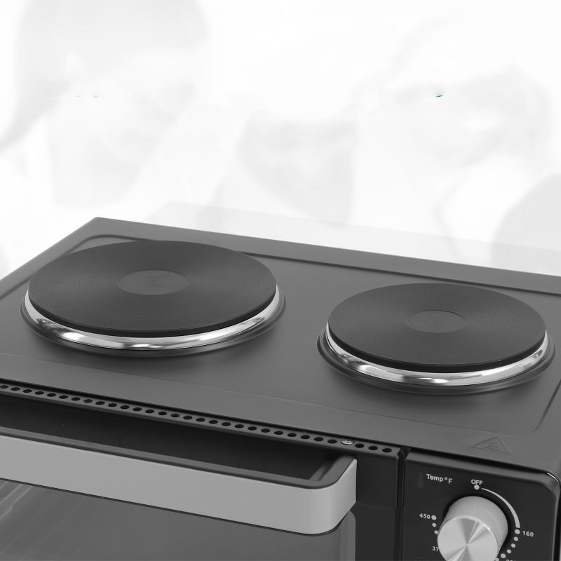 NutriChef PKRTO28 Kitchen Countertop Multi-function Convection Rotisserie Toaster Oven Cooker w/ 2 Food Warming Hot Plates, Grill Rack, &  Baking Tray