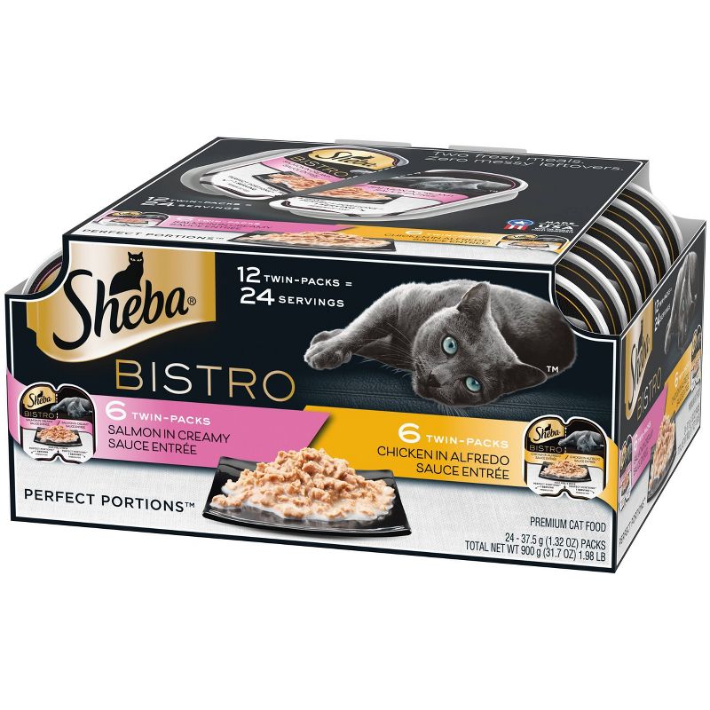 Sheba Perfect Portions Bistro Salmon in Creamy Sauce & Chicken in Alfredo Sauce Wet Cat Food Variety Pack - 2.6oz/12ct