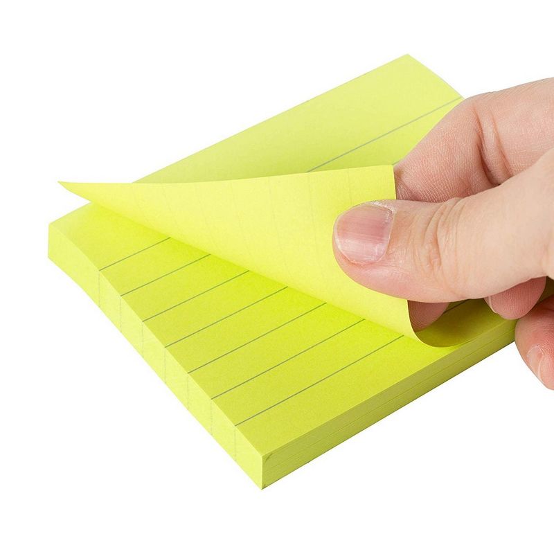 Paper Junkie 6 Pads 100 Sheets Neon Colored Lined Paper Sticky Notes Self-Stick Pads 3x4 inch