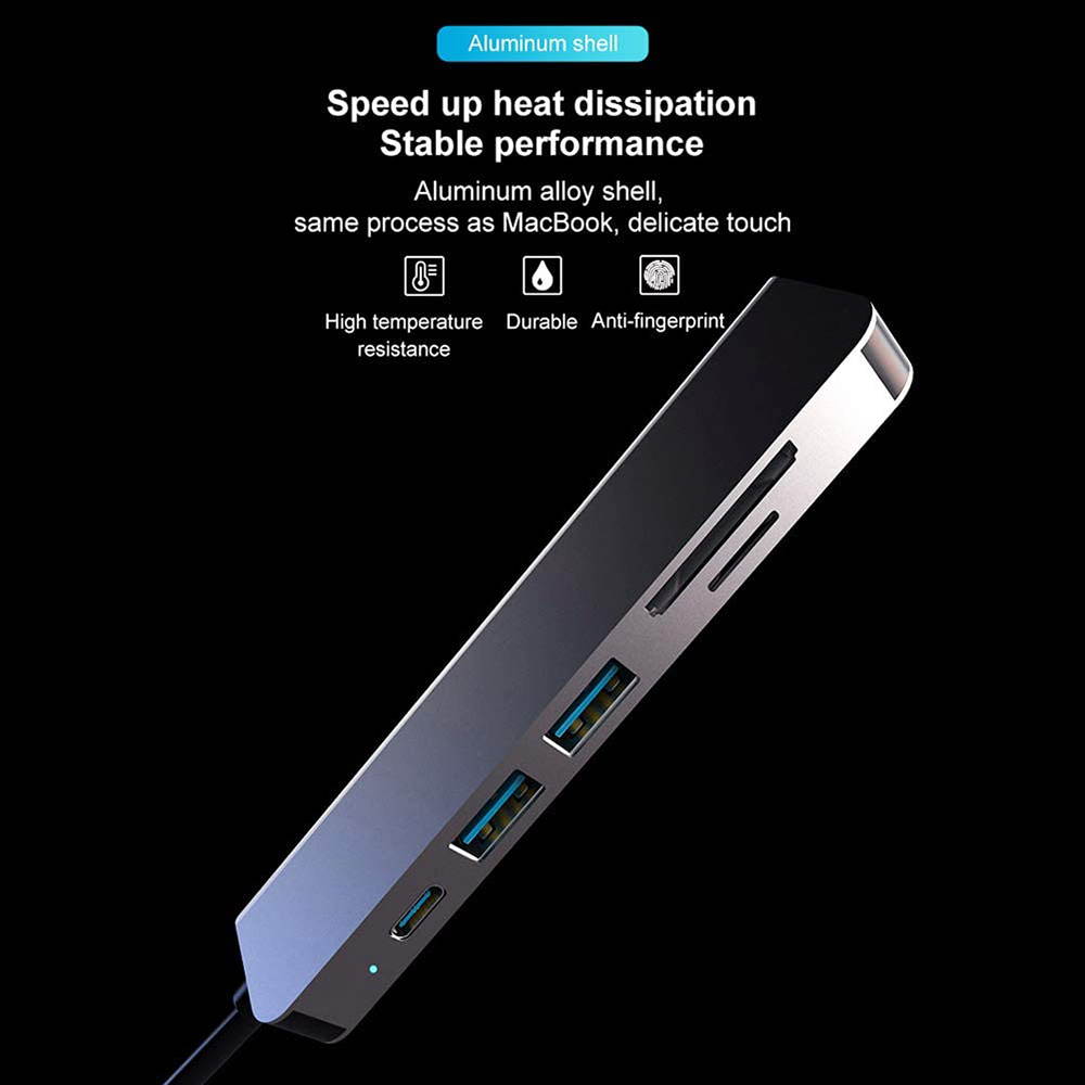 USB C Hub, 6-in-1 USB Type C Adapter with 4K HDMI Port, PD Port, 2 USB 3.0 Ports, TF/SD Card Reader for Apple MacBook Pro, iPad Pro, Surface, Chromebook and More USB C Devices