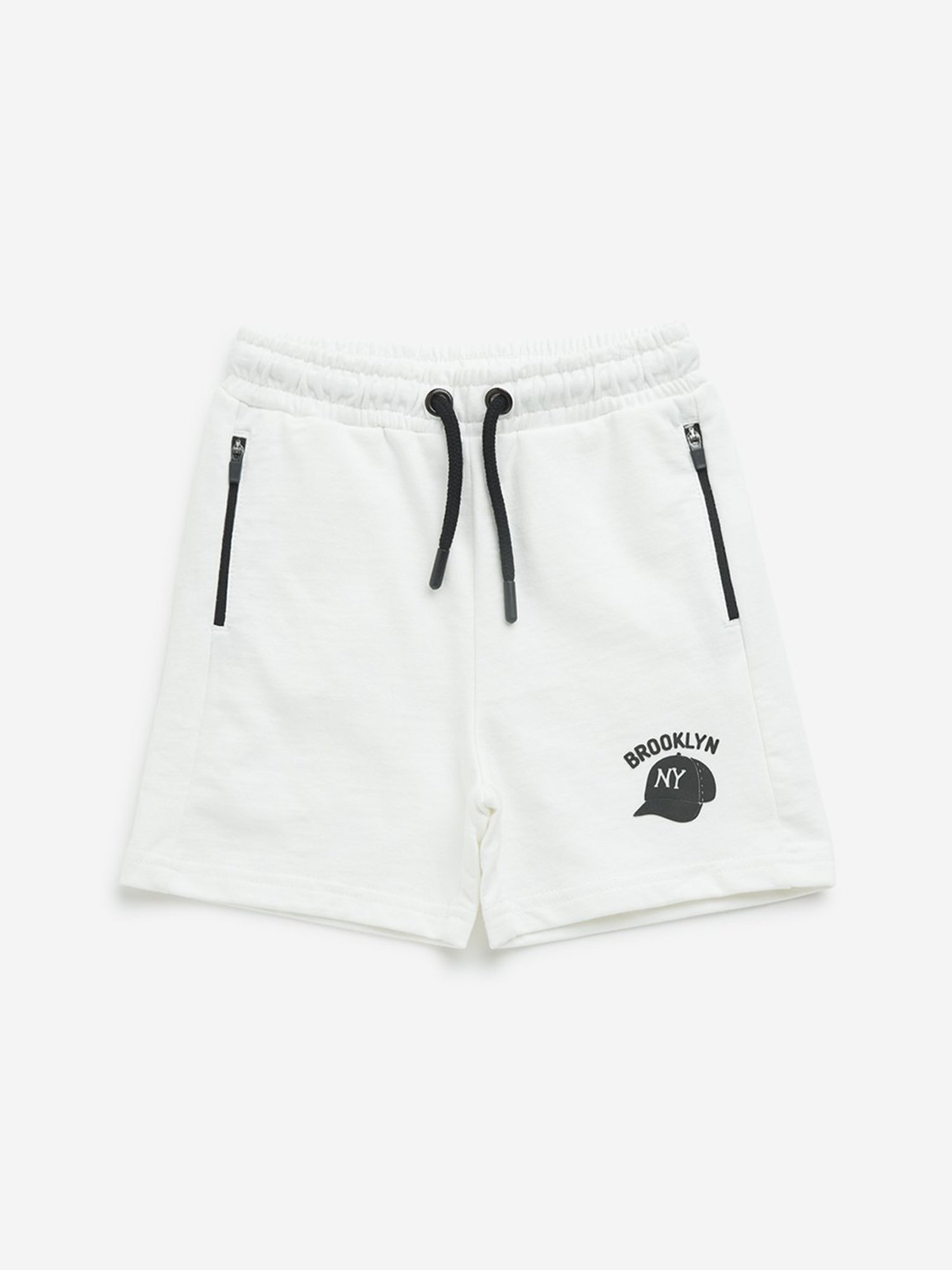 HOP Kids by Westside Off-White Text Design Mid-Rise Cotton Shorts