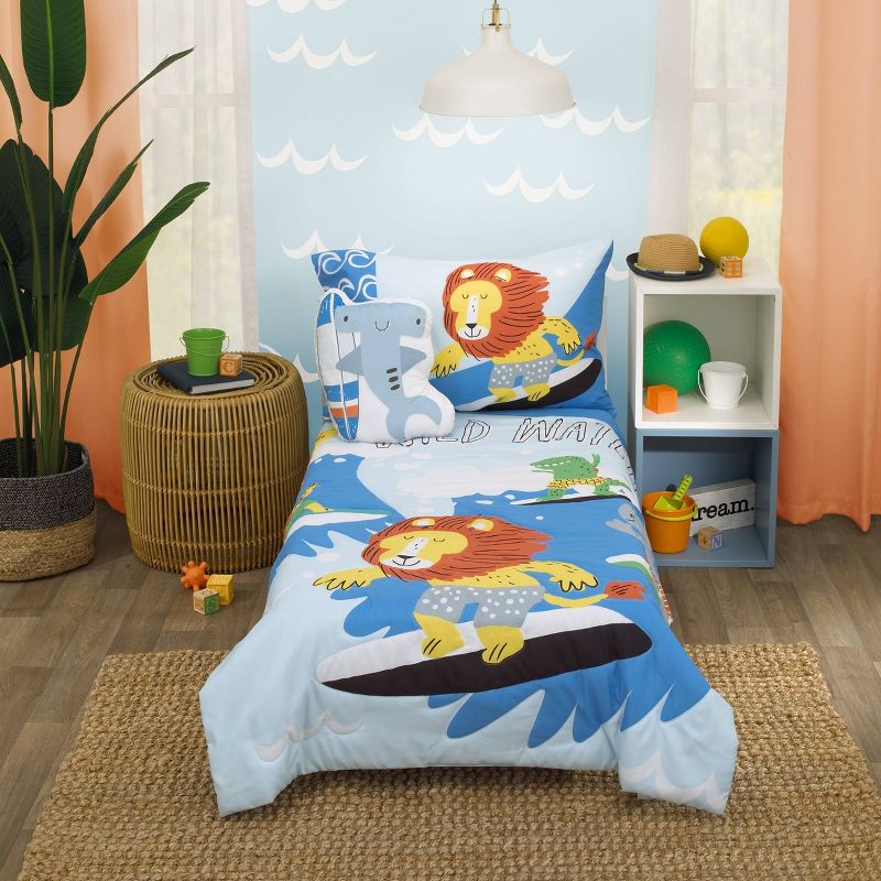 Everything Kids' Little Dude Adventure Shark with Surfboard Throw Pillow