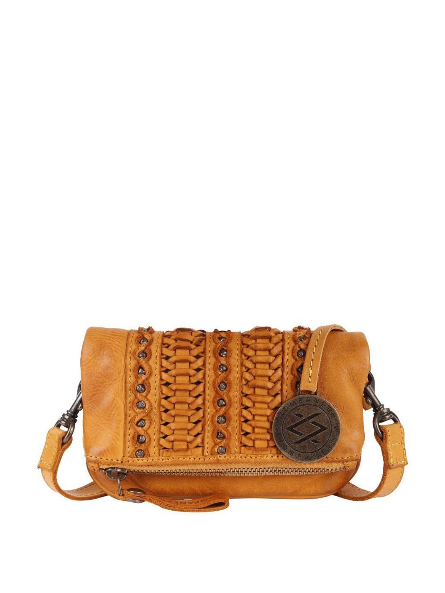 KOMPANERO Sorrento Mustard Leather Textured Sling Handbag