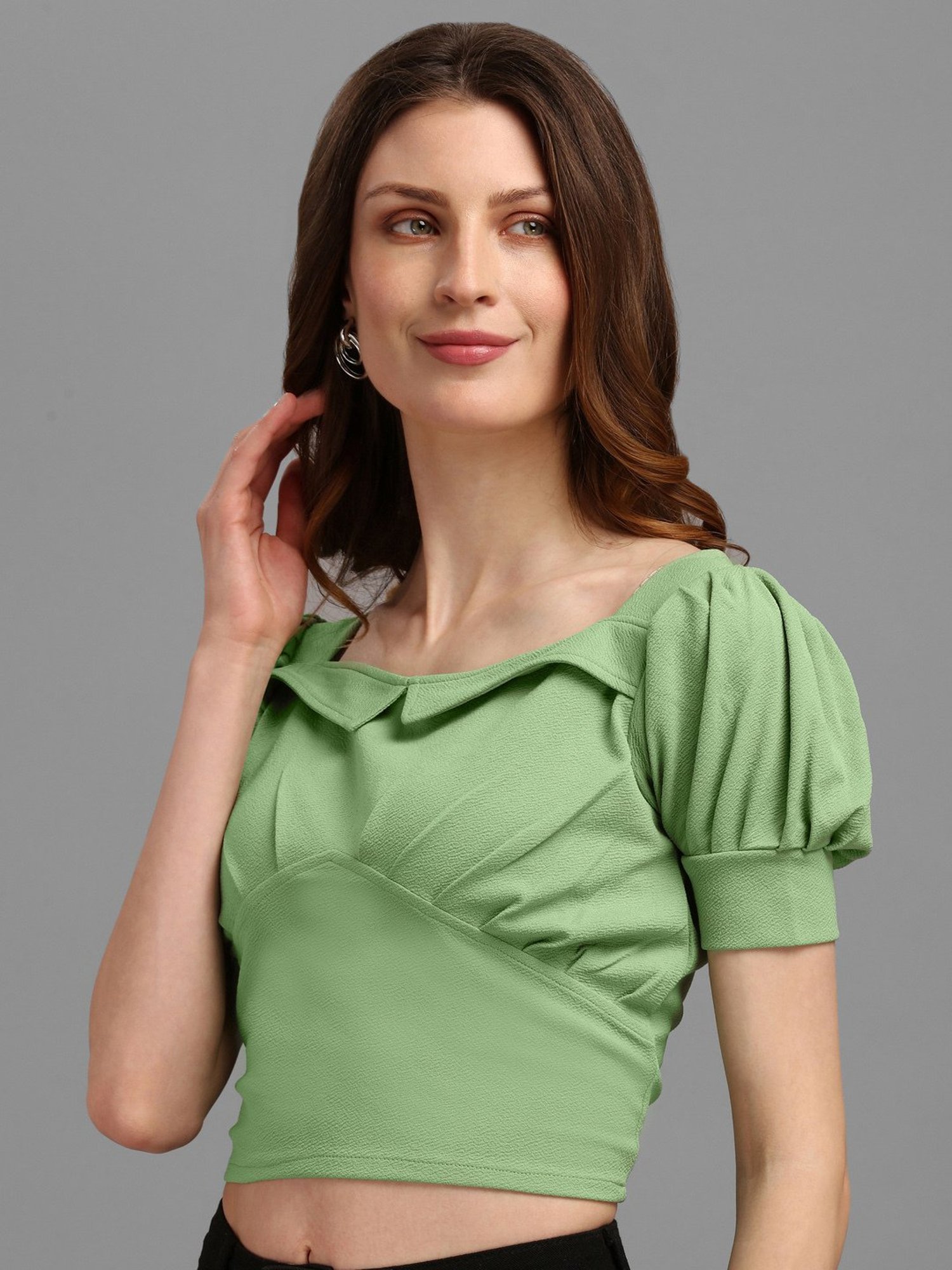 PURVAJA Light Green Regular Fit Crop Top