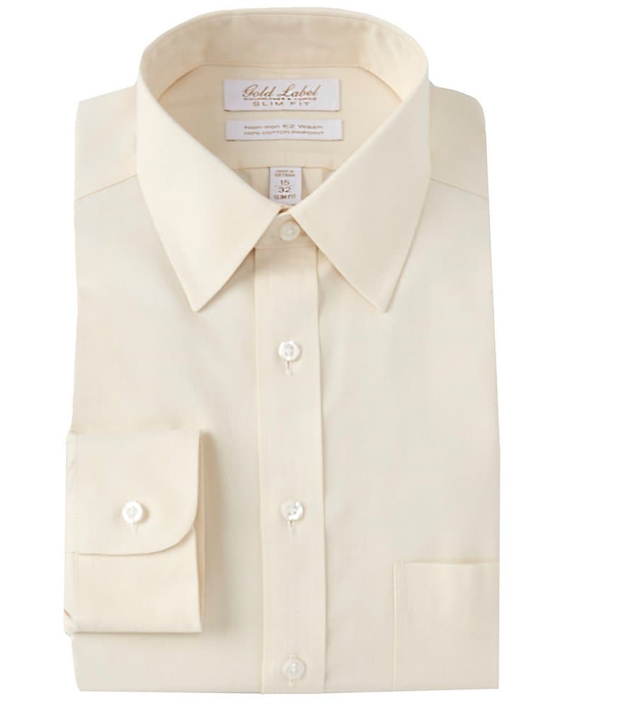 Gold Label Roundtree & Yorke Solid Non-Iron Fitted Point-Collar Dress Shirt with French Cuffs