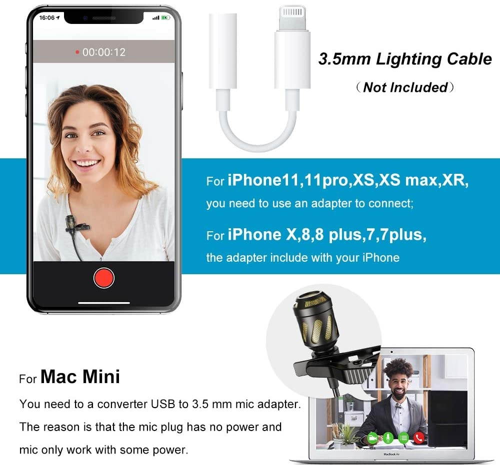 18 Feet Lavalier Microphone, 2 Pack Lapel Microphones for iPhone,Android, PC,Computer,Laptop,Camera,Professional Condenser mic for YouTube,Interview,Video,Include Various Accessories