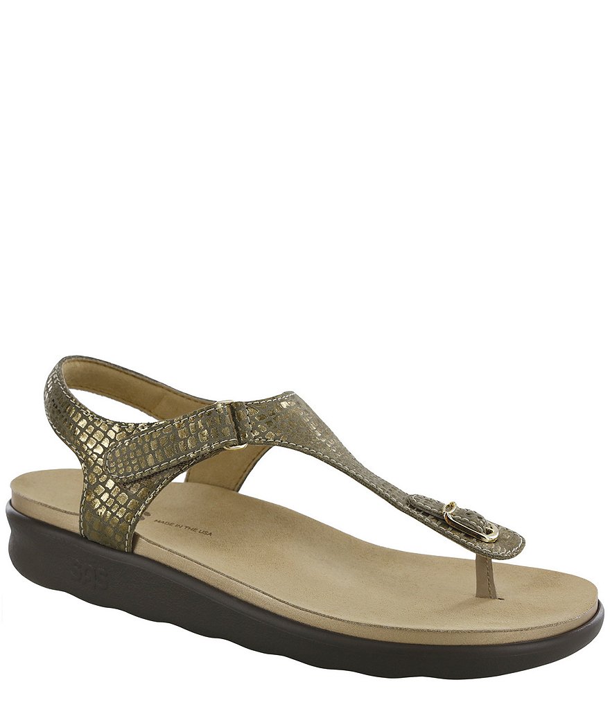 SAS Marina Snake Print Leather Thong Wedge Sandals