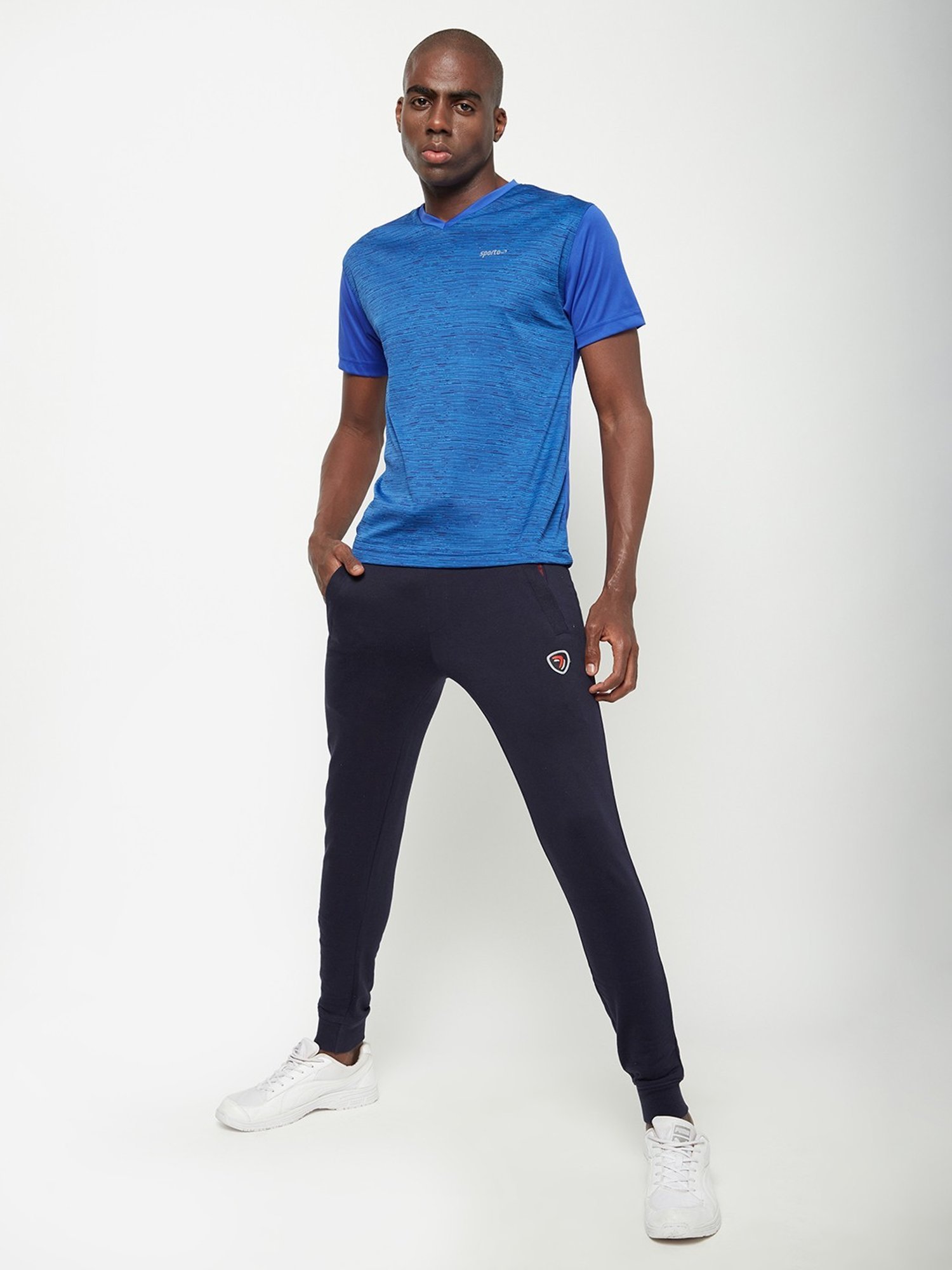 Sporto Royal Blue Regular Fit Self Pattern Sports T-Shirt