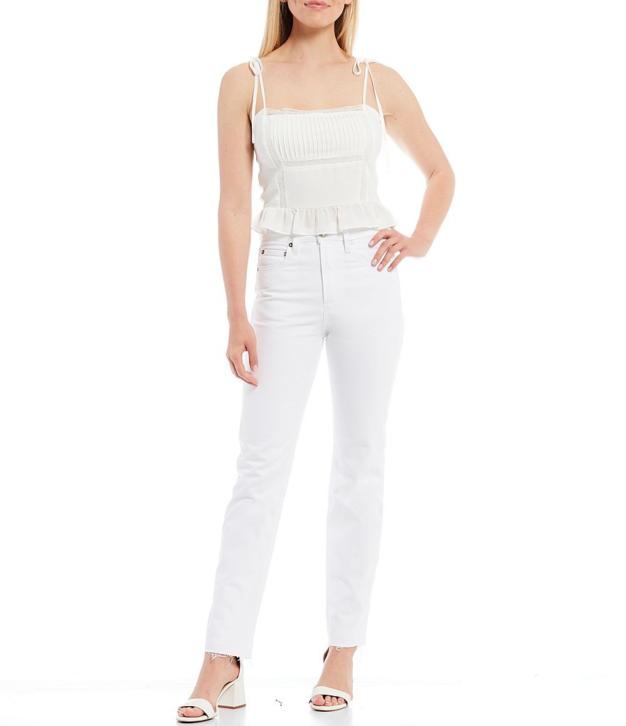 Gianni Bini Woven Stella Lace Trim Square Neck Sleeveless Blouse