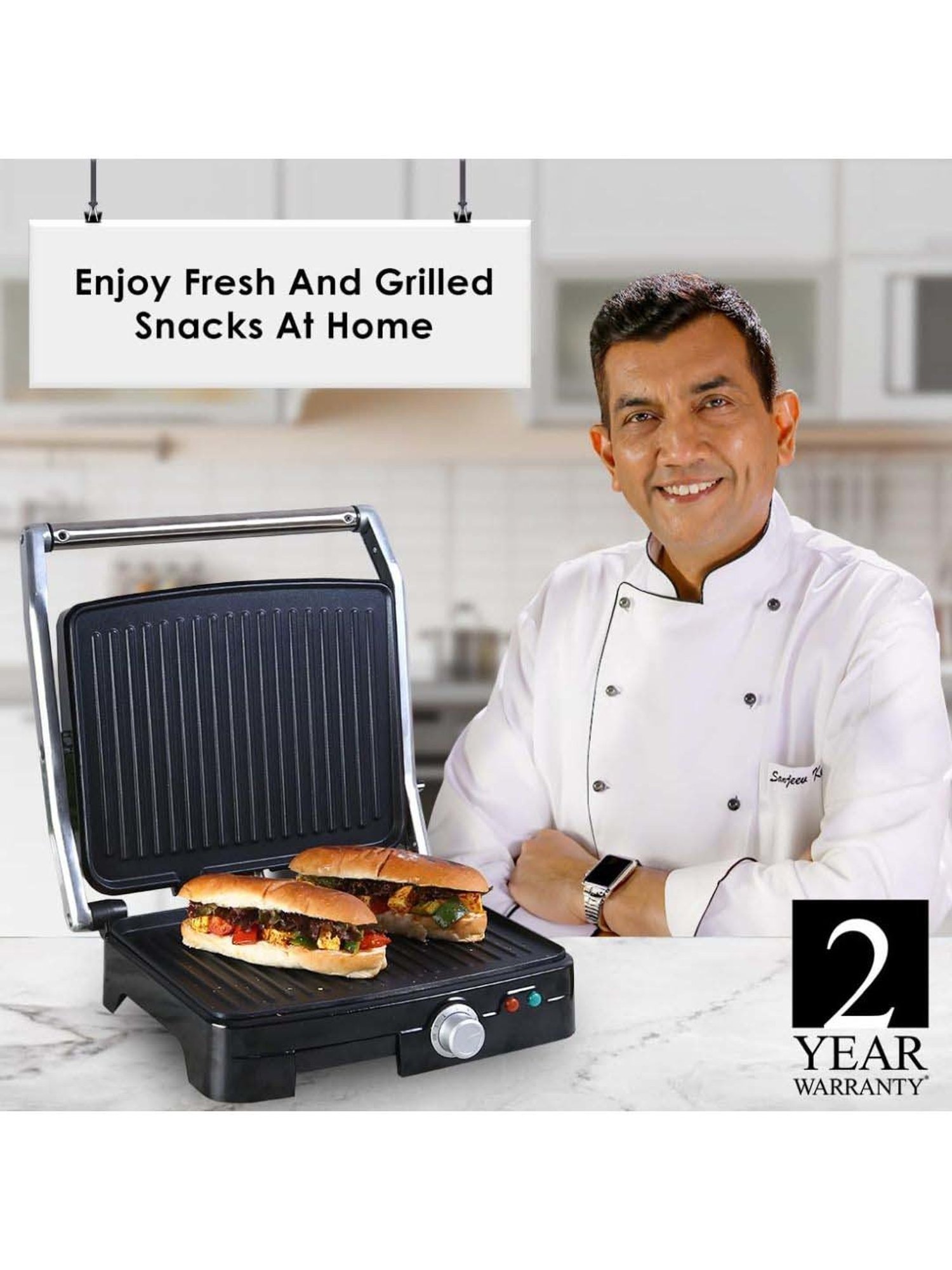 Borosil Sandwich Maker 2000W with Non stick coating (Black)