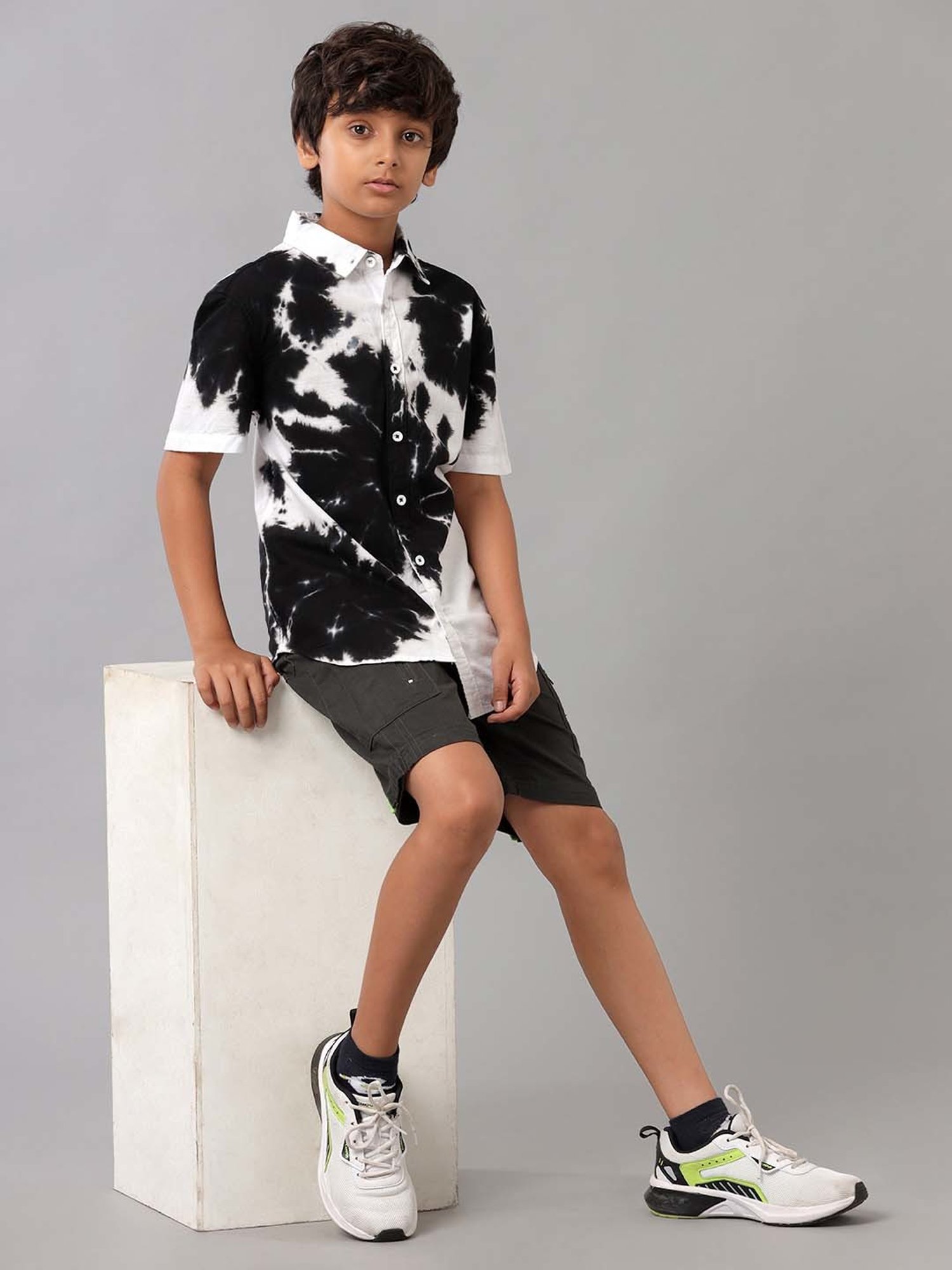 Under Fourteen Only Kids Black & White Cotton Printed Shirt