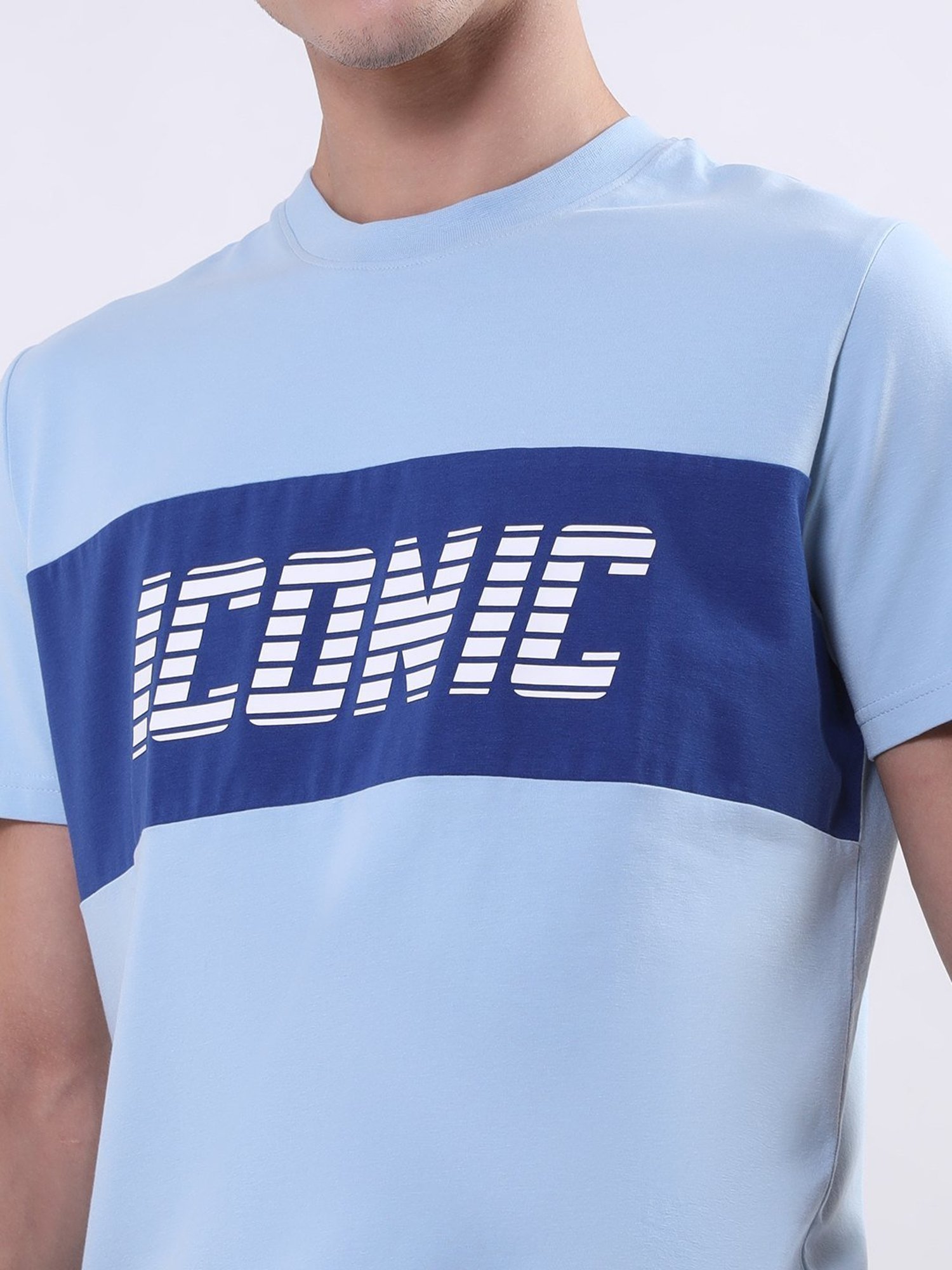 Iconic Sky Cotton Regular Fit Logo Printed T-Shirt