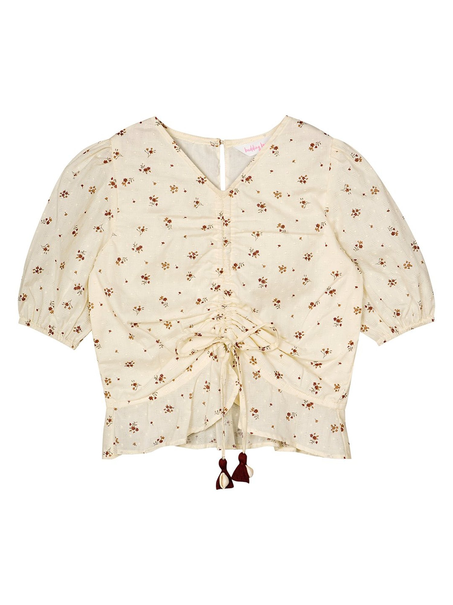 Budding Bees Kids Cream Floral Print Full Sleeves Top