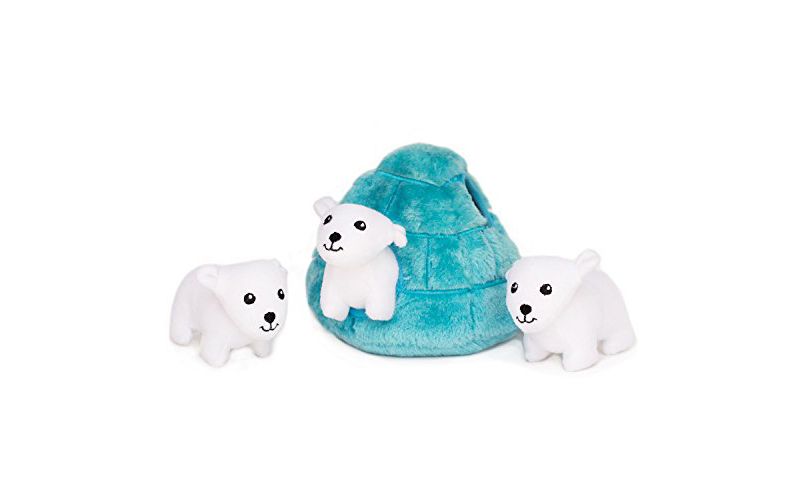 ZippyPaws - Arctic Pals Burrow, Interactive Squeaky Hide and Seek Plush Dog Toy - Polar Bear Igloo