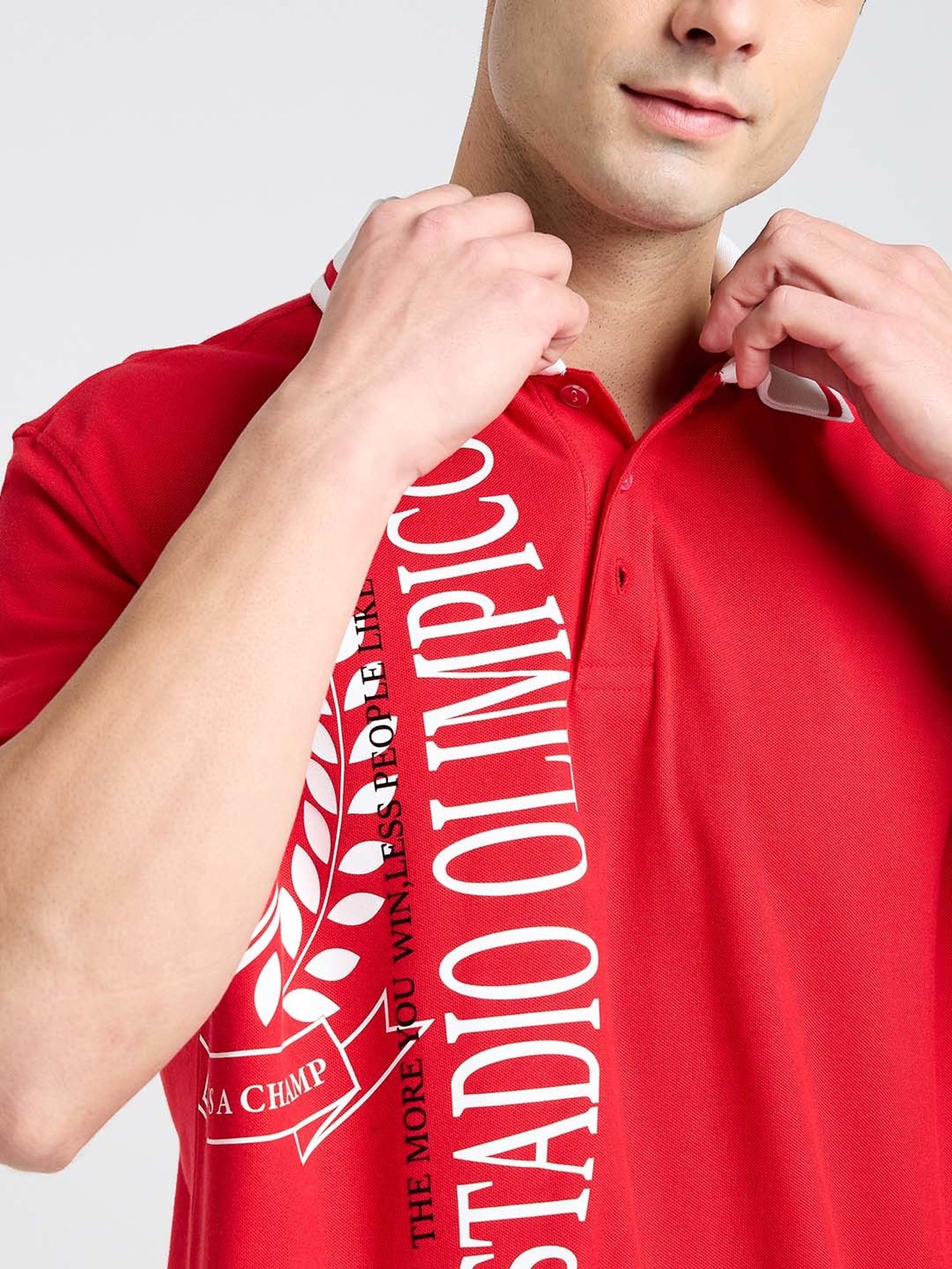 EDRIO Red Regular Fit Printed Polo T-Shirt