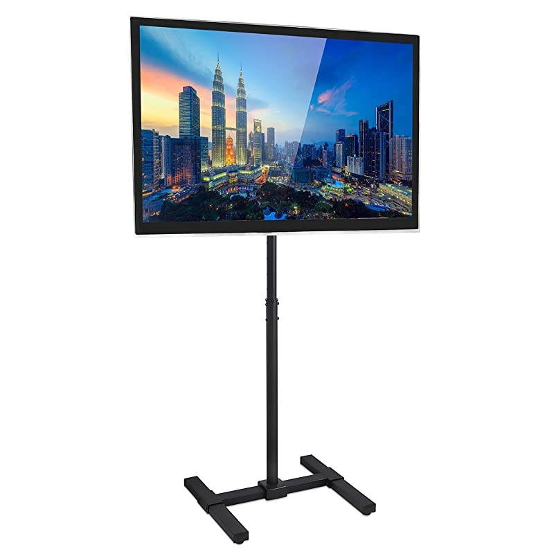 TV Floor Stand for Flat, Curved, LCD, LED, and Plasma Screens [Fits 13 to 42] Tall Adjustable Height, Steel PC Monitor Mount, VESA Compatible 100 and 200, Indoor and Outdoor (BLACK)
