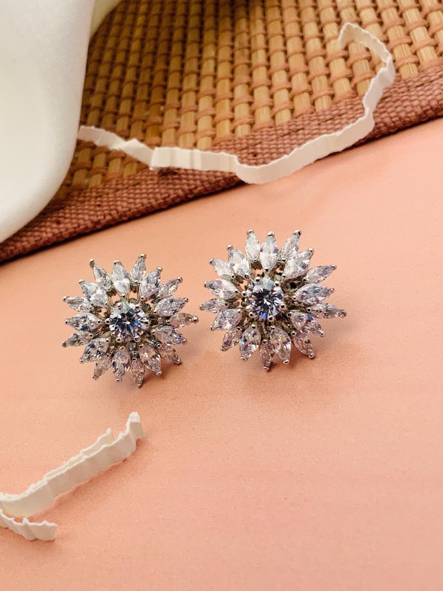 Abdesigns Stunnig Silver Plated American Diamond Stud Earrings