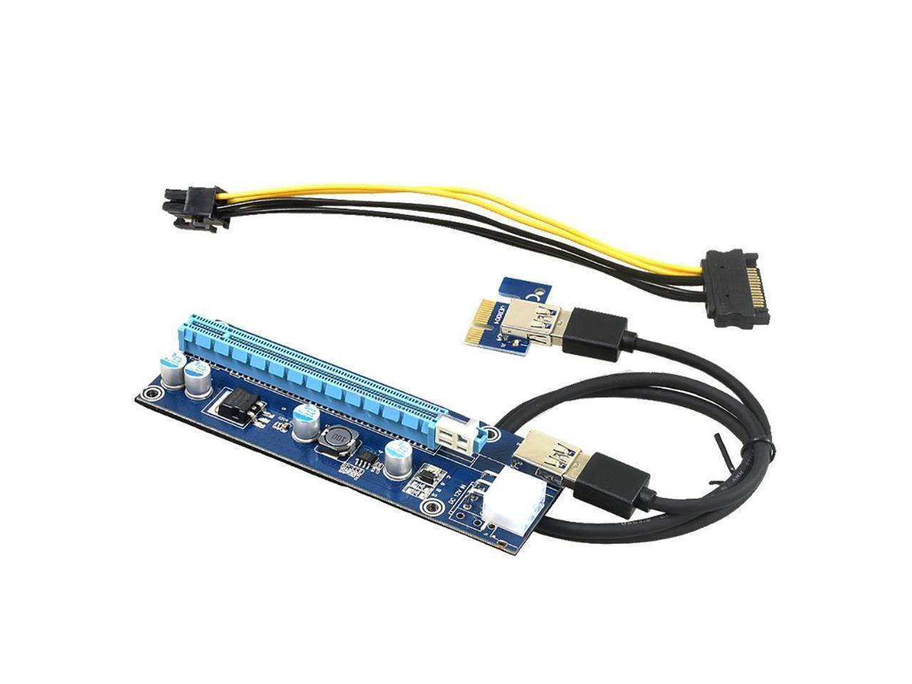 1pack Mining Dedicated Riser Mining Rig USB 3.0 PCI-e Express 1X to 16X Riser Card Extender Adapter Monero BTC ETH with USB 3.0 Data Cable 60CM 15Pin SATA to 6Pin Power Cable w/ Adhesive Pad VER006C